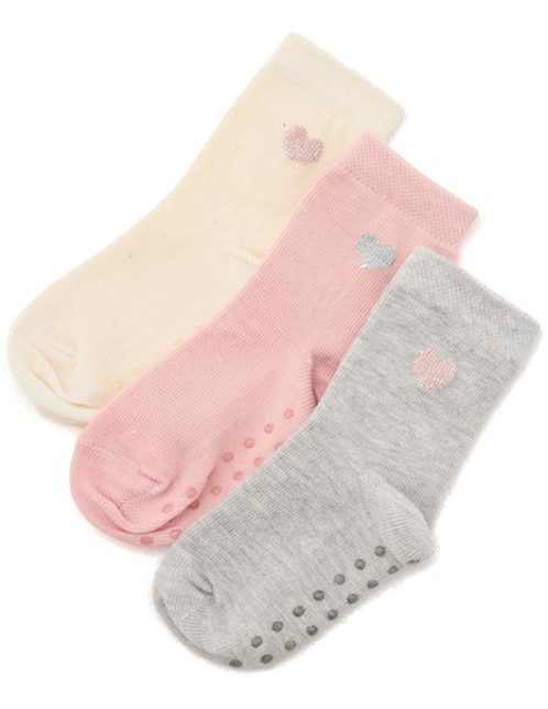 Set de calceta antiderrapante Punto Blanco de algodón para bebé niña 3 pares