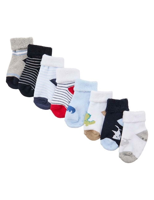 Set de tín antiderrapante Punto Blanco de algodón para bebé niño 8 pares