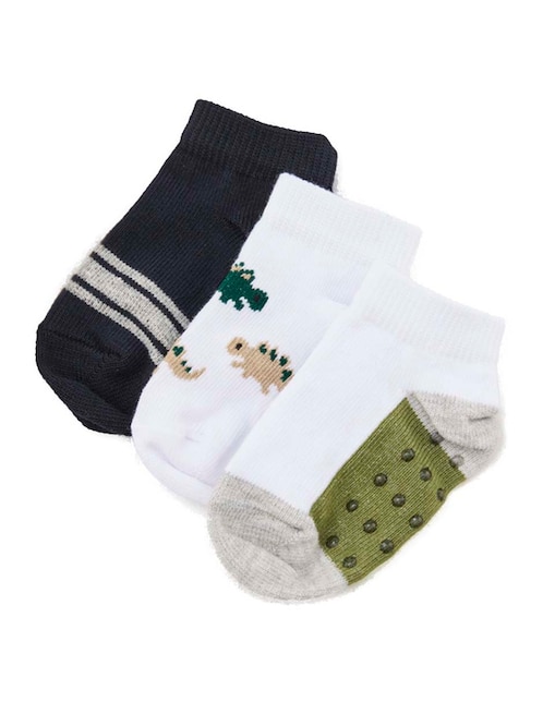 Set de tín antiderrapante Punto Blanco de algodón para bebé niño 3 pares
