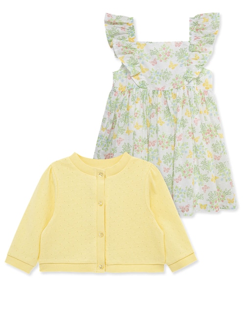 Vestido con suéter Little Me manga mariposa para bebé niña