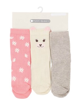 Set de calceta antiderrapante Punto Blanco de algodón para bebé niña 3 pares