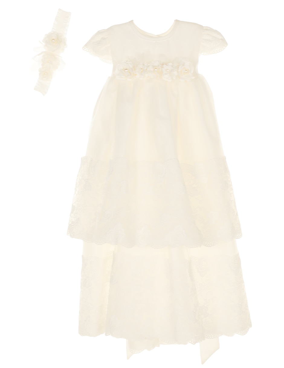 Empire-line silk muslin christening dress with short sleeves in White for  Boys | Dolce&Gabbana®
