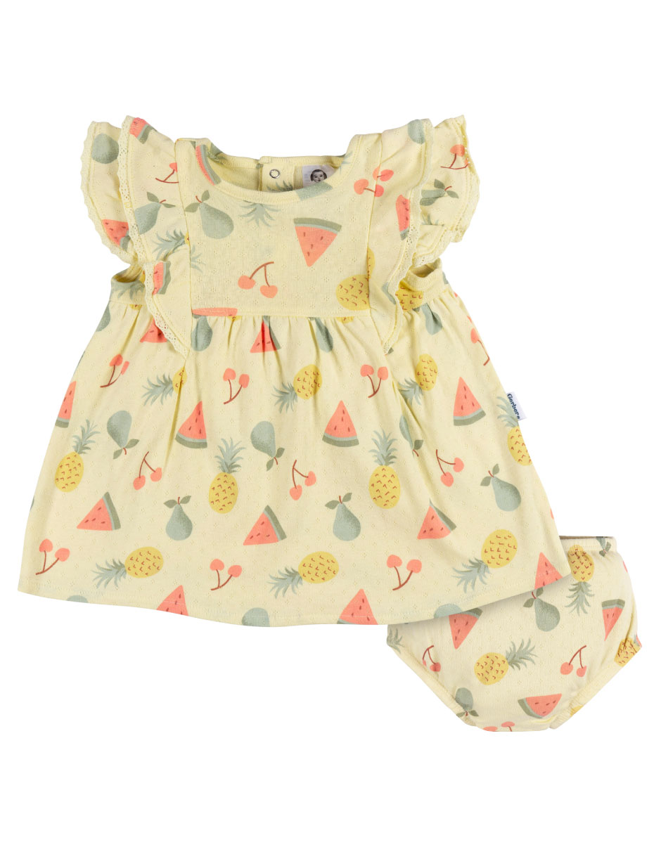 Vestido con calzón Gerber Sage Fruits manga mariposa para bebé