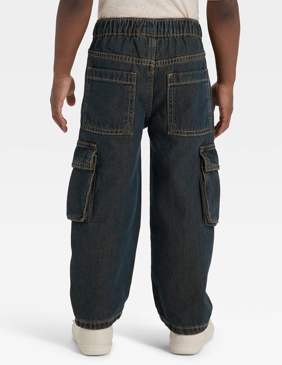Jeans cargo amplio lavado obscuro para niño 2