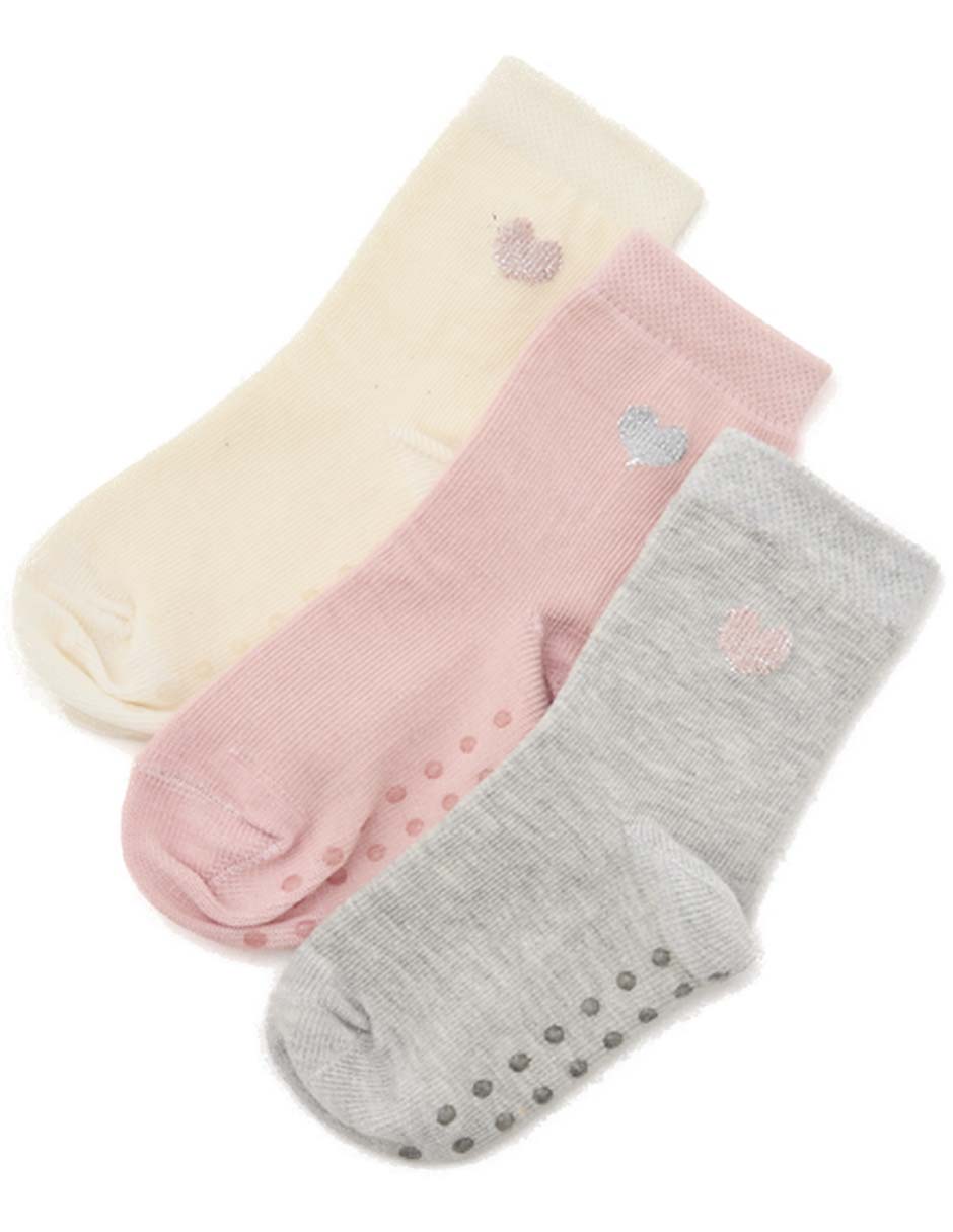 Set de calceta antiderrapante de algodón para bebé niña 3 pares