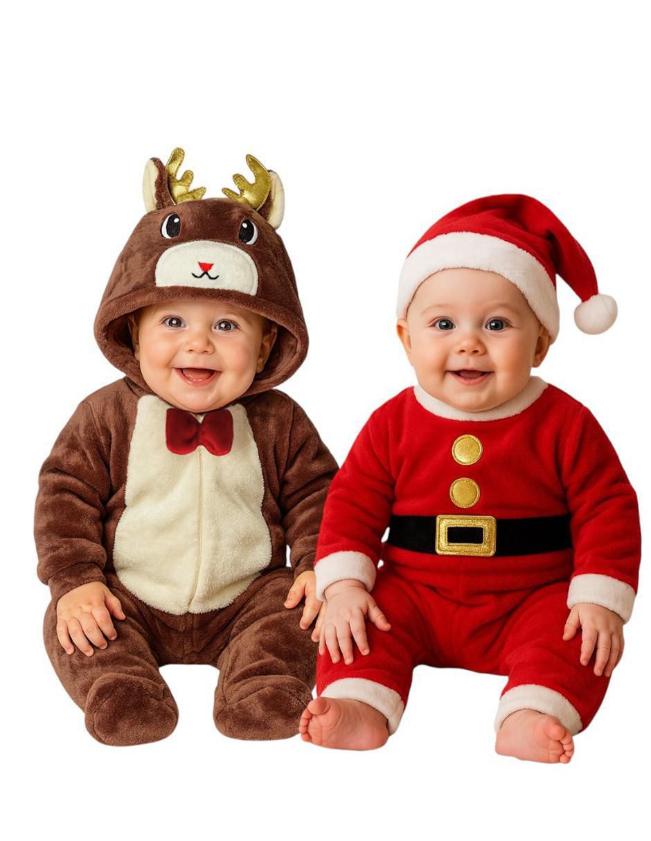 Set de mamelucos Reno y Santa Niño para bebé niño Set de mamelucos Reno y Santa Niño para bebé niño