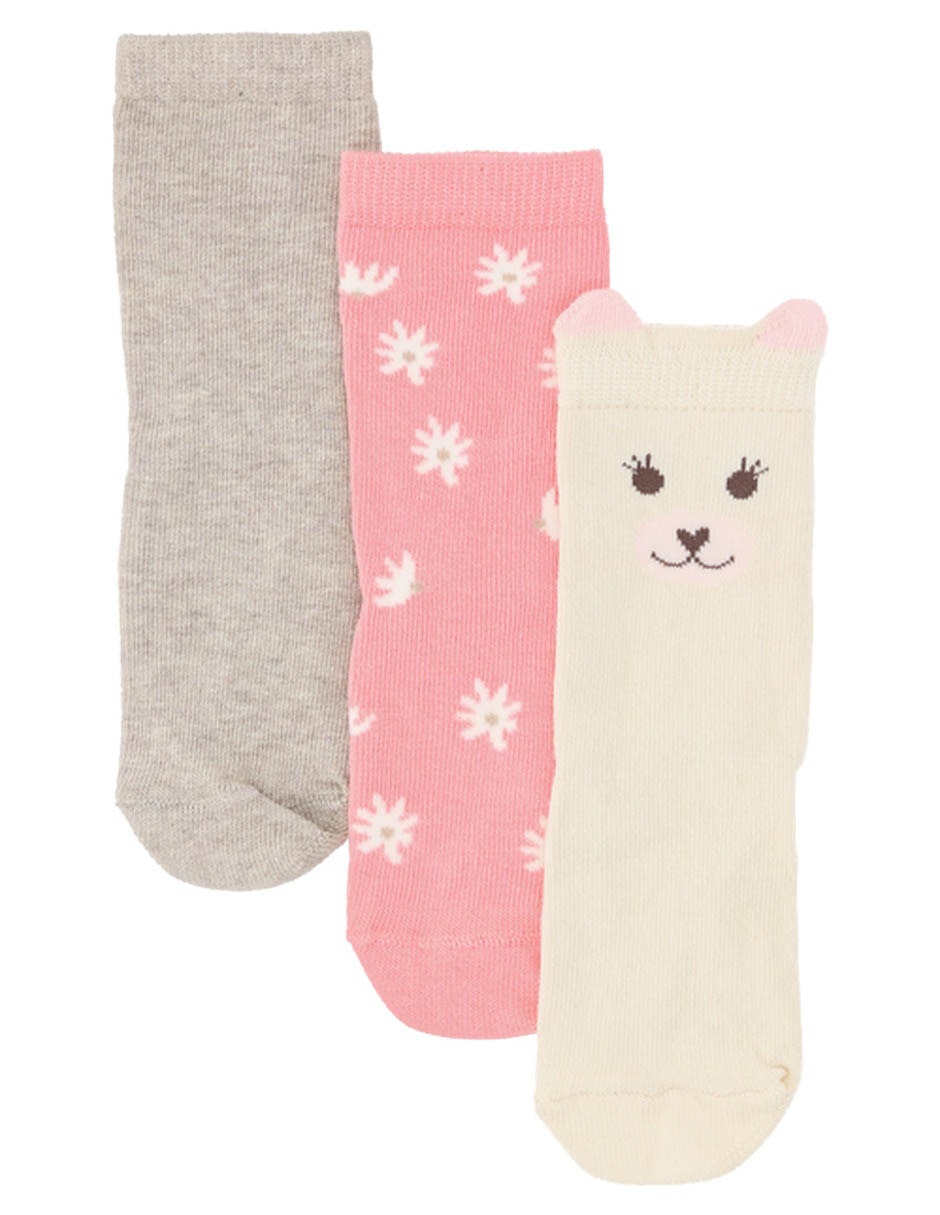 Set de calceta antiderrapante de algodón para bebé niña 3 pares 1