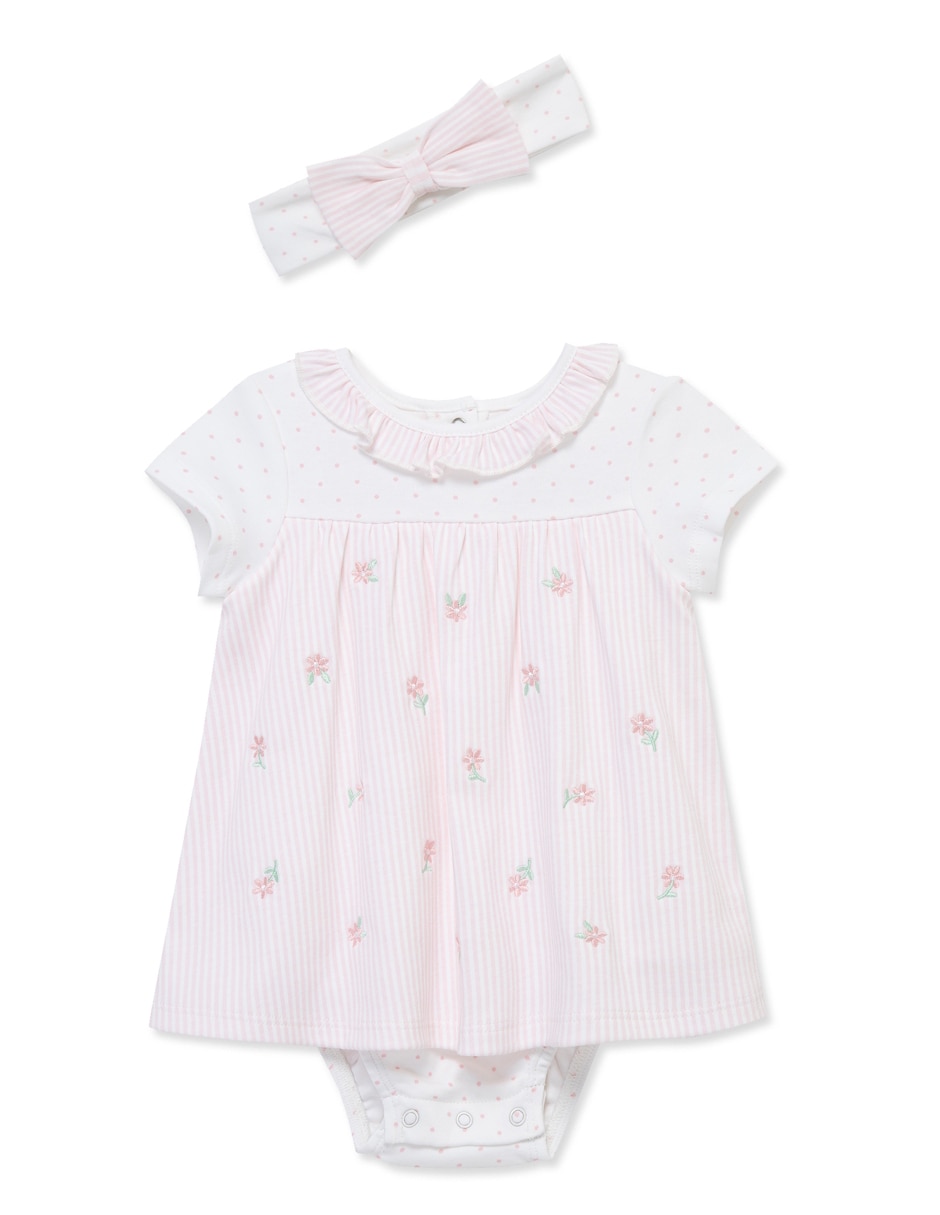 Vestido pañalero con accesorio para el cabello de algodón