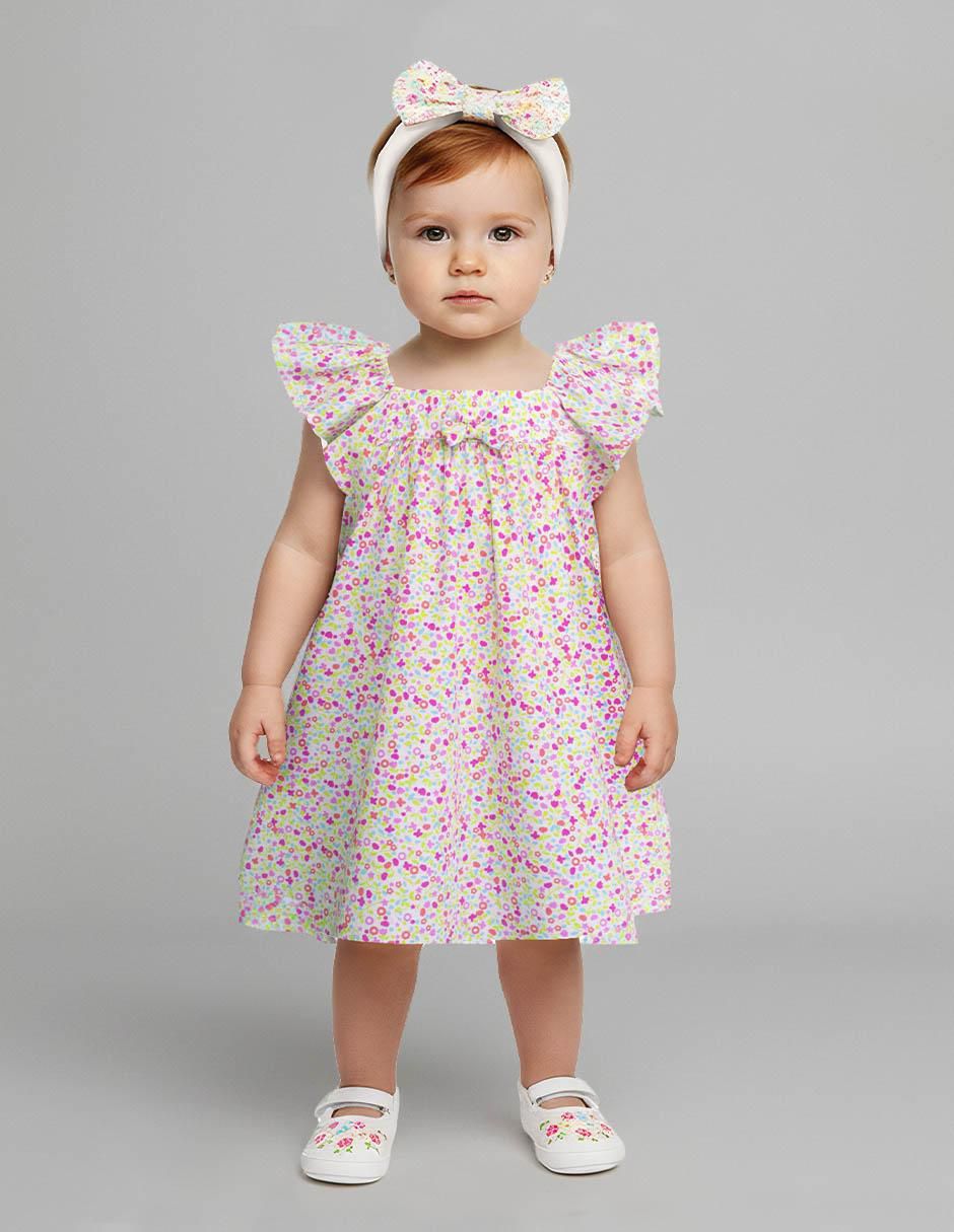 Vestido manga con pliegues para bebé niña