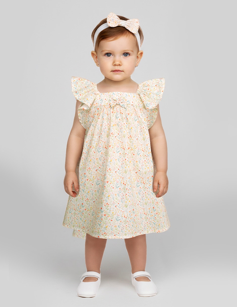 Vestido manga con pliegues para bebé niña Vestido manga con pliegues para bebé niña