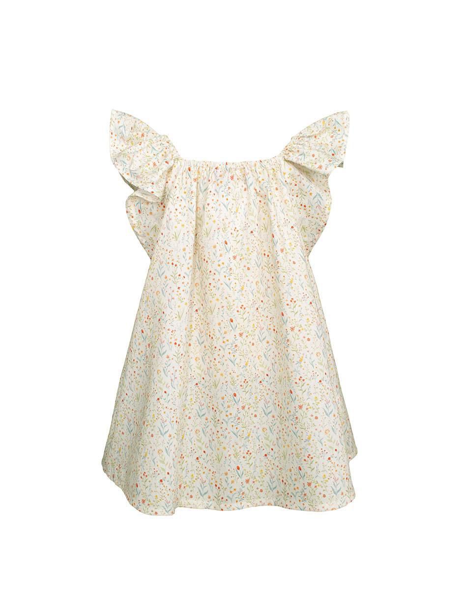 Vestido manga con pliegues para bebé niña 3
